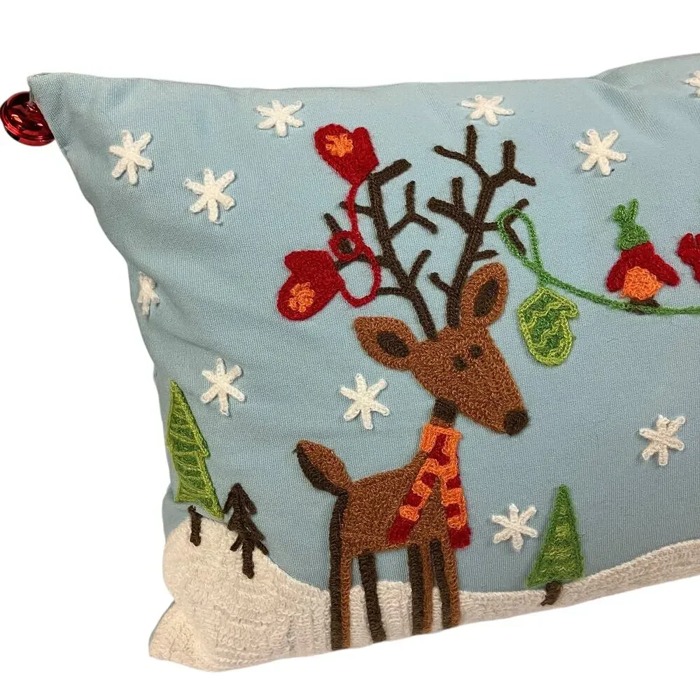 Pier 1 Reindeer Pillow Embroidered Zip Removable Cover Holiday Christmas Lumbar
